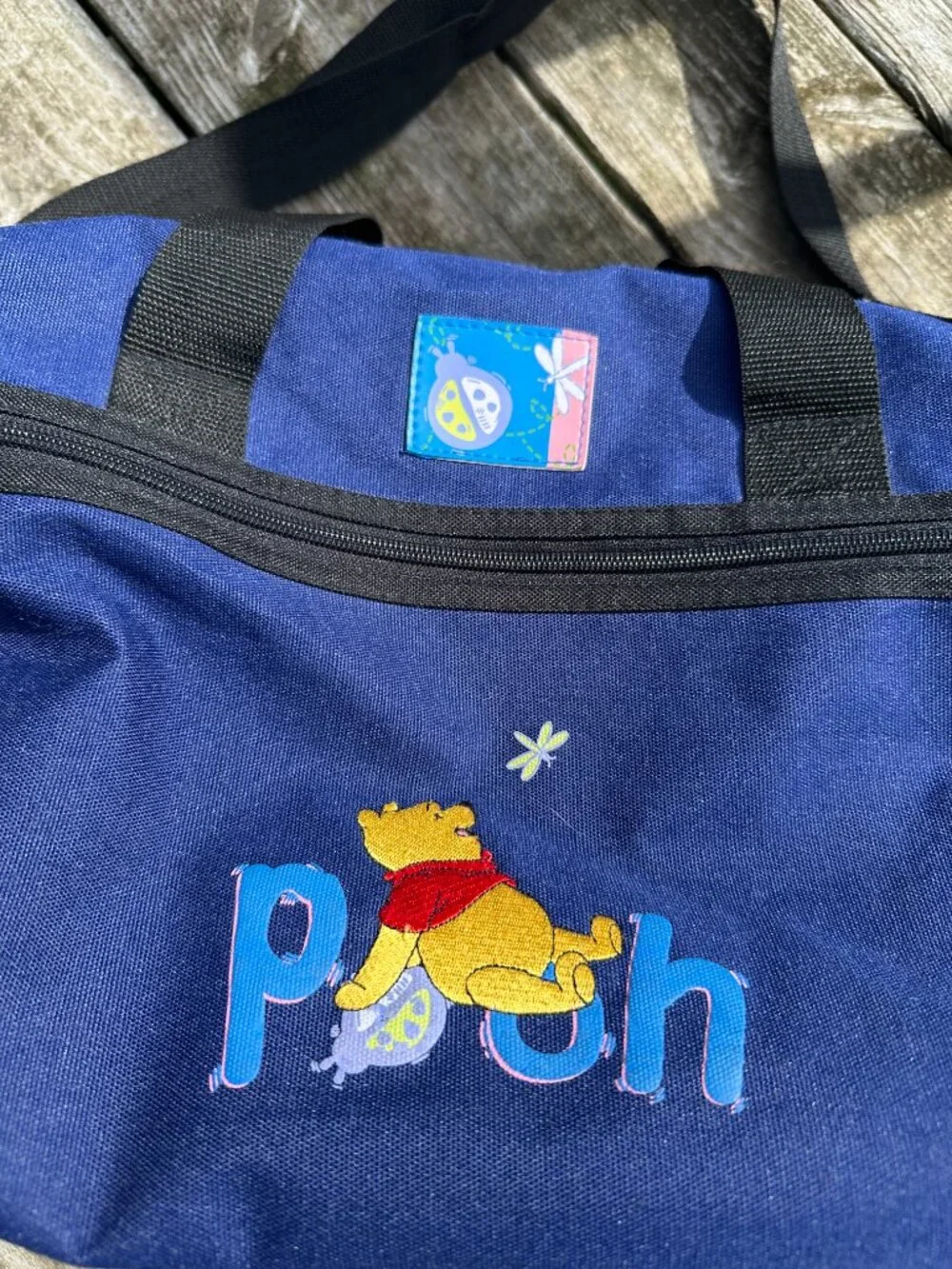 Vintage Winnie the Pooh Duffle Bag 90's Blue Pockets Tote 90's